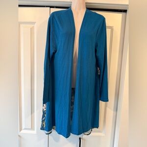 Hawthorne turquoise teal floral long cardigan sweater 1X